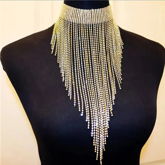 Zara Crystal Tassel Choker Necklace - Picture 2 of 11